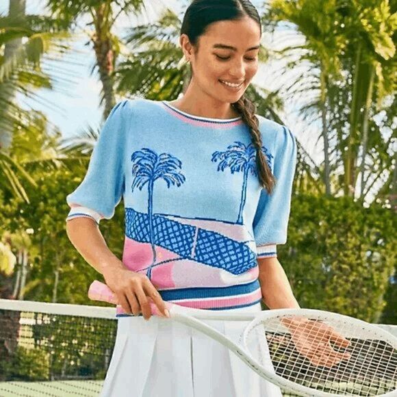 🌴🎾NWT LILLY PULITZER Short Sleeve Tennis Vivie Sweater SIZE M, L, XL MSRP $148 - Picture 6 of 16